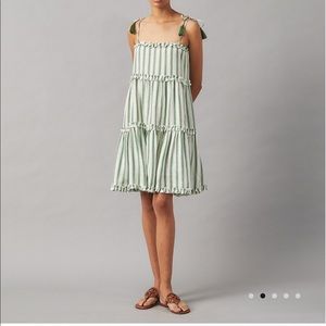 Tory Burch Striped Short Dress In Green Awning - Size S